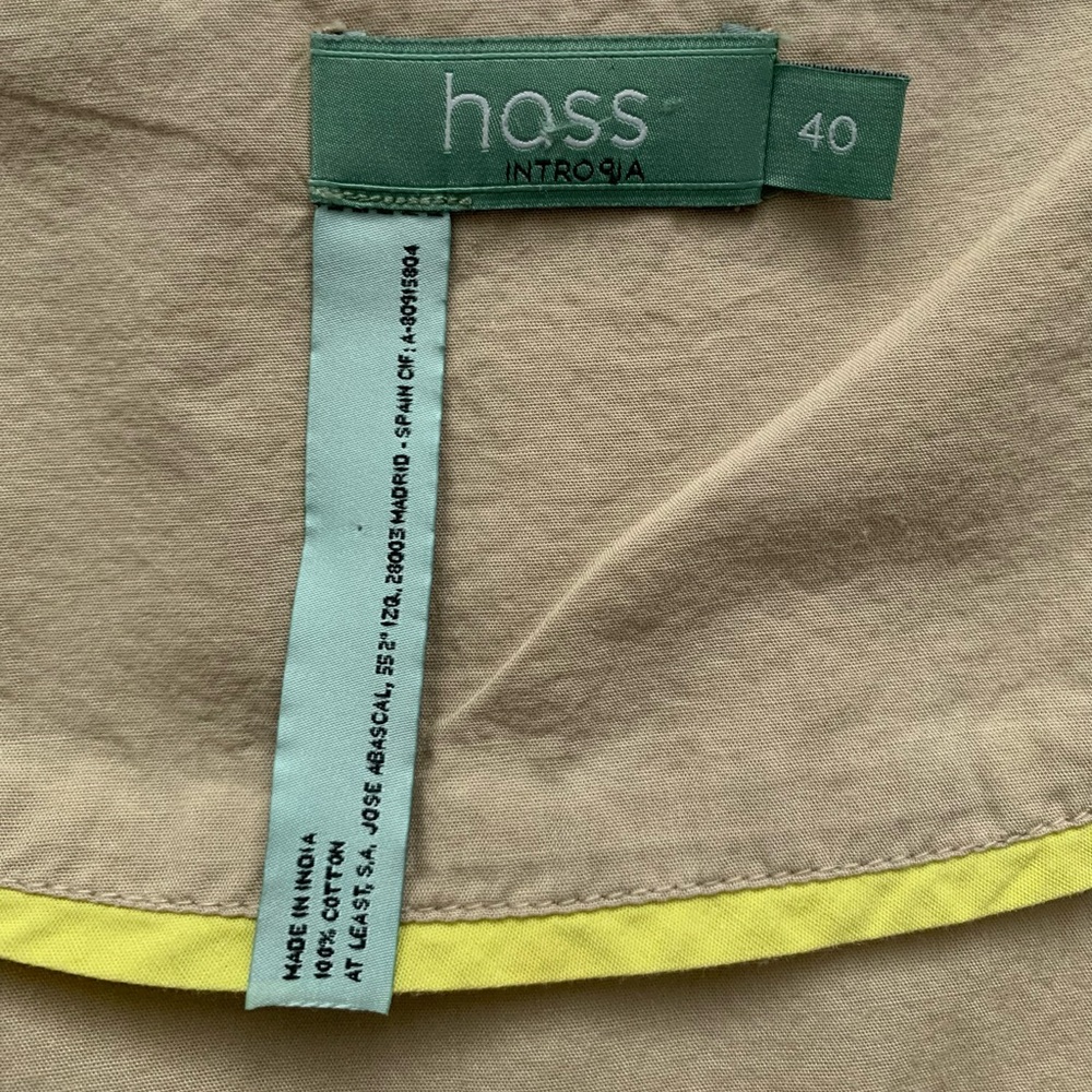 Hoss Intropia Beige Cotton Midi Dress Neon Yellow Floral Embroidery Size 40 - Picture 6 of 6